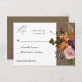 Rustiek Goud, Paarse & Roze Bloemen no Meal-Taupe  RSVP Kaartje (Voorkant / Achterkant)