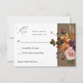 Rustiek Goud, Paarse & Roze Bloemen no Meal-Taupe  RSVP Kaartje