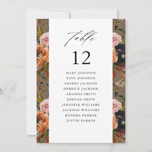 Rustiek Goud, Paarse Tau Tafel Nummer Zitting Graf Kaart (Voorkant)