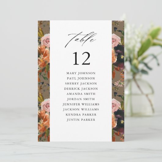 Rustiek Goud, Paarse Tau Tafel Nummer Zitting Graf Kaart (Staand voorkant)