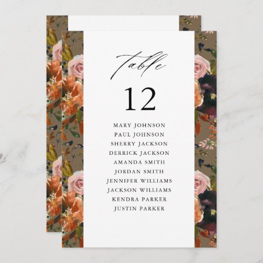 Rustiek Goud, Paarse Tau Tafel Nummer Zitting Graf Kaart (Voorkant / Achterkant)