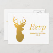 Rustiek Goud Rendier / Antler Wedding RSVP Uitnodiging Briefkaart (Voorkant / Achterkant)
