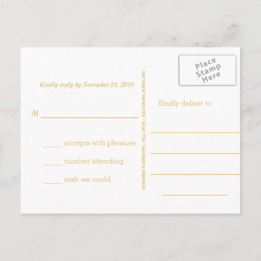Rustiek Goud Rendier / Antler Wedding RSVP Uitnodiging Briefkaart (Achterkant)