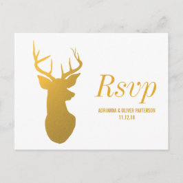 Rustiek Goud Rendier / Antler Wedding RSVP Uitnodiging Briefkaart