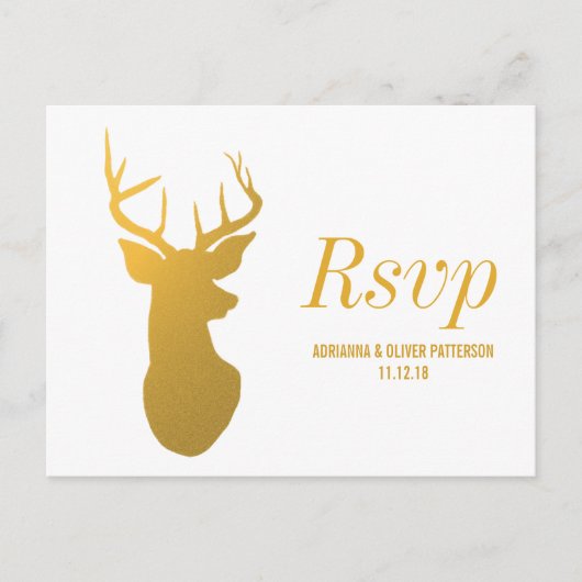 Rustiek Goud Rendier / Antler Wedding RSVP Uitnodiging Briefkaart (Voorkant)