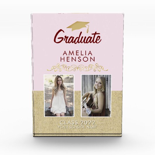 Rustiek Goud Roze Afstuderen Afstuderen 2 Fotoblokken (Voorkant)