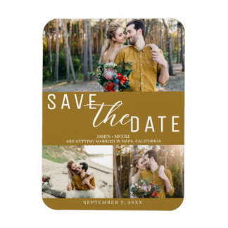 Rustiek Goud Save the Date Bruiloft 3 Foto's Magneet