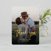 Rustiek Goud Script Foto Dank u bruiloft Folie Uitnodiging (Staand Voorkant)