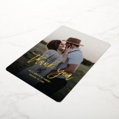 Rustiek Goud Script Foto Dank u bruiloft Folie Uitnodiging (Gedraaid)