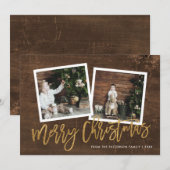 Rustiek Goud Script Merry Christmas 2 Foto Feestdagenkaart (Voorkant / Achterkant)