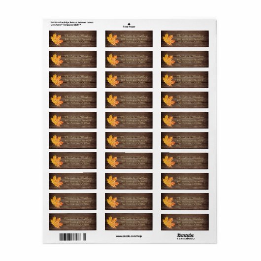 Rustiek Goud Sinaasappel Blad Bruiloft Retouradres Etiket (Full Sheet)
