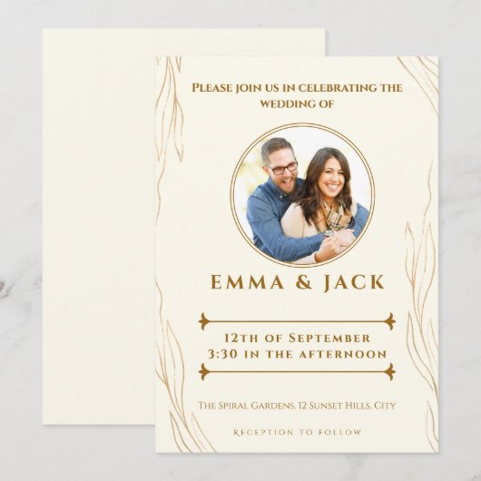 Rustiek Goud stijl Script Foto elegante bladeren Kaart (Voorkant / Achterkant)