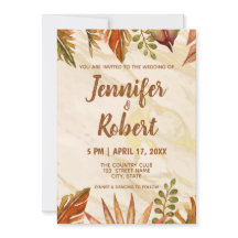 Rustiek Goud Tropisch Marmer Bruiloft Uitnodiging