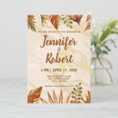 Rustiek Goud Tropisch Marmer Bruiloft Uitnodiging (Staand voorkant)