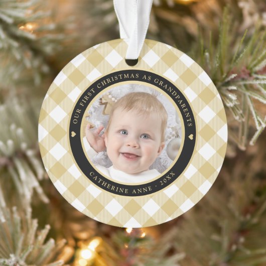 Rustiek Goud Wit Plaid Eerste Grootouders Foto Ornament (Boom)
