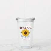 Rustiek Goud Zonnebloem Bruidsmeisje Monogram Naam Acryl Drinkbeker (Voorkant)