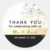 Rustiek Goud Zwart-Wit Bruiloft Dank U Ronde Sticker (Voorkant)
