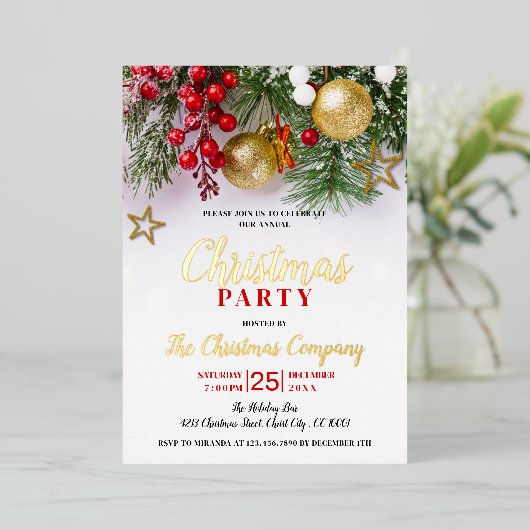 Rustiek Gouden Bubbels & Gouden Sterren Kerstfeest Folie Uitnodiging (Staand Voorkant)