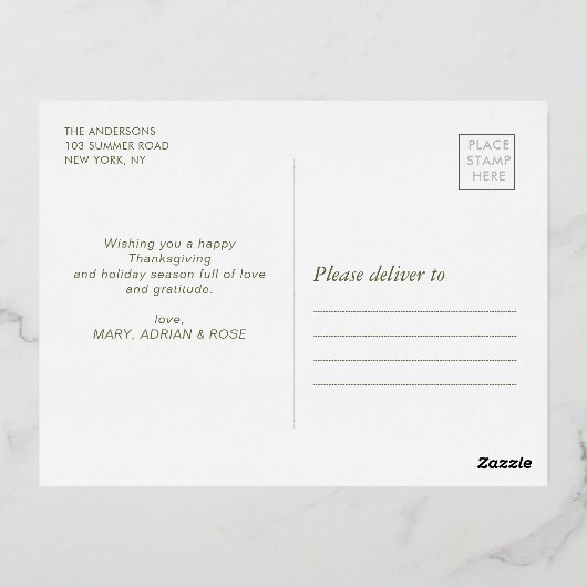 Rustiek Gouden folie Lettering Happy Thanksgiving  Folie Feestdagen Briefkaart (Achterkant)