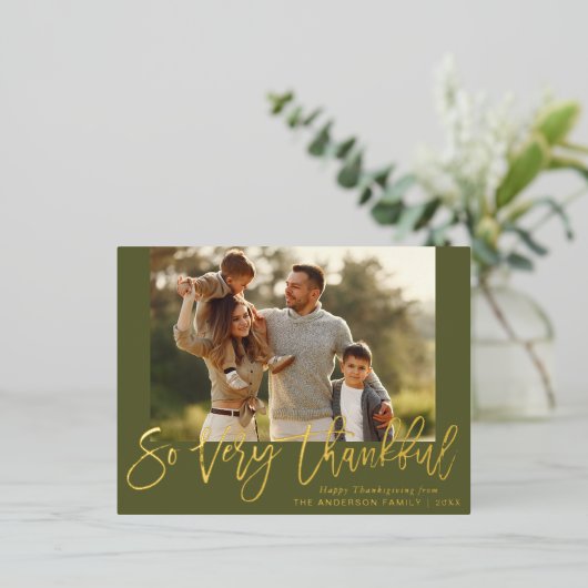 Rustiek Gouden folie Lettering Happy Thanksgiving  Folie Feestdagen Briefkaart (Staand Voorkant)