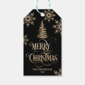 Rustiek Gouden Glitter Kerstboom Vrolijk Kerstfees Cadeaulabel (Voorkant)