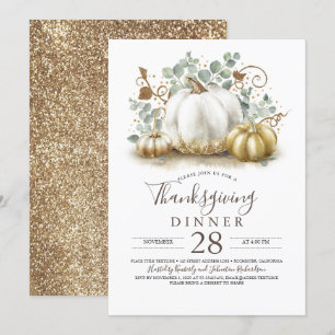 Rustiek Gouden Glitter Pompoenen Thanksgiving Dine Kaart