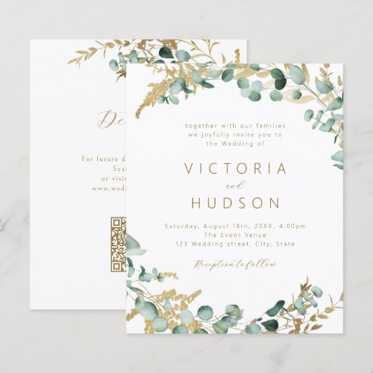 Rustiek gouden groen budget alles in één bruiloft (Voorkant / Achterkant)