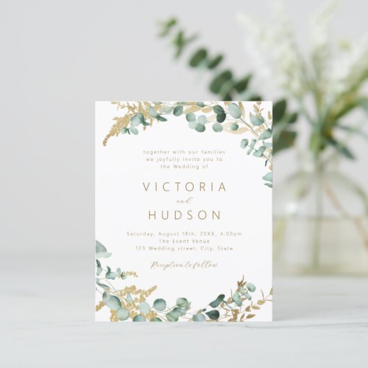 Rustiek gouden groen budget alles in één bruiloft (Staand voorkant)