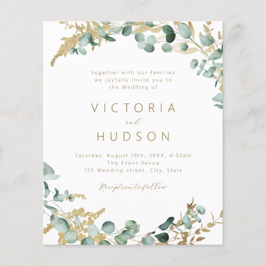 Rustiek gouden groen budget alles in één bruiloft (Voorkant)