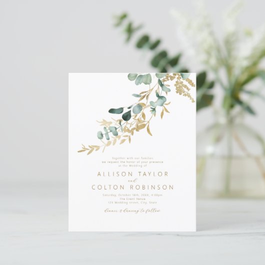 Rustiek gouden groen budget alles in één bruiloft (Staand voorkant)