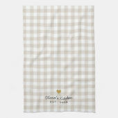 Rustiek Gouden Hart en Beige Buffalo Check Theedoek (Verticaal)