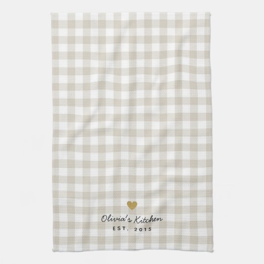 Rustiek Gouden Hart en Beige Buffalo Check Theedoek (Verticaal)