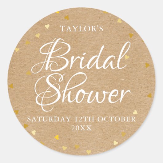 Rustiek gouden harten confetti vrijgezellenfeest g ronde sticker (Voorkant)