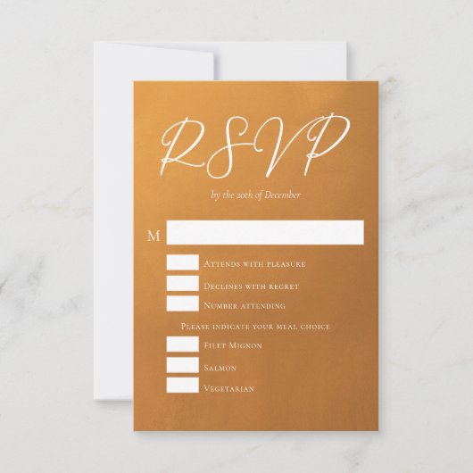 Rustiek Gouden Herfst Bruiloft met Maaltijden Keuz RSVP Kaartje (Voorkant)