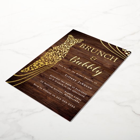 Rustiek Gouden Jurk Vrijgezellenfeest Brunch & Bub Folie Uitnodiging (Gedraaid)