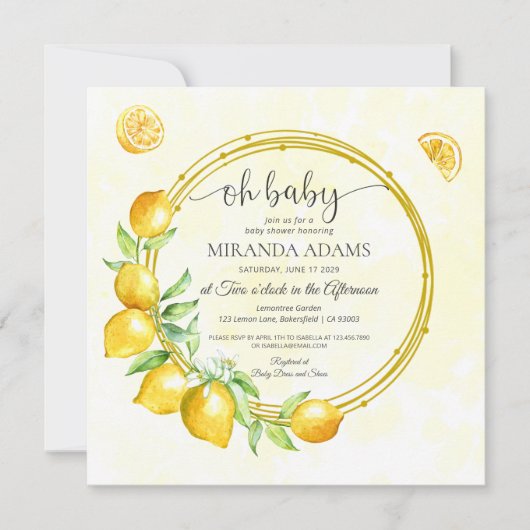 Rustiek Gouden Krans Lemon Zomer Boho Baby shower Kaart (Voorkant)