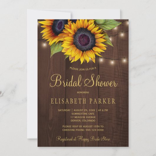 Rustiek gouden zonnebloem elegant houten vrijgezel kaart (Voorkant)