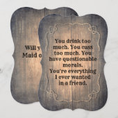 Rustiek Grappig Bruidsmeisje / Maid of Honor Voors Kaart (Voorkant / Achterkant)