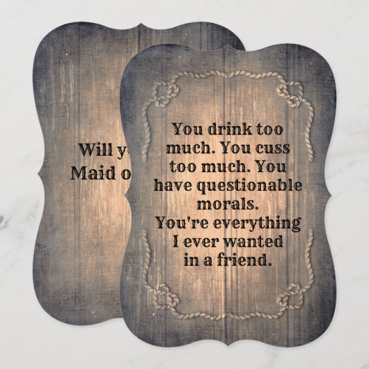 Rustiek Grappig Bruidsmeisje / Maid of Honor Voors Kaart (Voorkant / Achterkant)