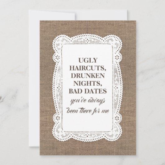 Rustiek Grappig Bruidsmeisje / Maid of Honor Voors Kaart (Voorkant)