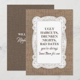 Rustiek Grappig Bruidsmeisje / Maid of Honor Voors Kaart