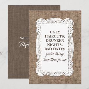 Rustiek Grappig Bruidsmeisje / Maid of Honor Voors Kaart