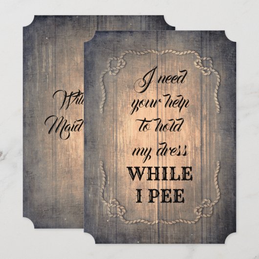 Rustiek Grappig Bruidsmeisje / Maid of Honor Voors Kaart (Voorkant / Achterkant)