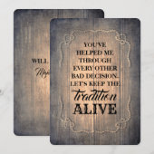 Rustiek Grappig Bruidsmeisje / Maid of Honor Voors Kaart (Voorkant / Achterkant)