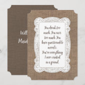 Rustiek Grappig Bruidsmeisje / Maid of Honor Voors Kaart (Voorkant / Achterkant)