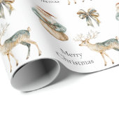 Rustiek Green Gold Cream Deer Santa Bows Cadeaupapier (Rol Hoek)