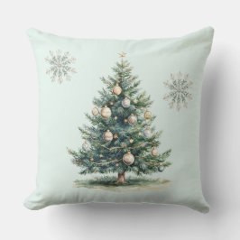 Rustiek Green Gold Cream Kerstboom Sneeuwvlokken Kussen