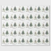 Rustiek Green Gold Cream Sneeuwman Kerstbomen Cadeaupapier (Vlak)