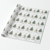 Rustiek Green Gold Cream Sneeuwman Kerstbomen Cadeaupapier (Uitgerold)