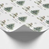 Rustiek Green Gold Cream Sneeuwman Kerstbomen Cadeaupapier (Hoek)